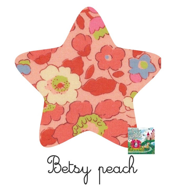 Etoiles vendues à l'unité tissu liberty corail tailles et tissus coloris personnalisables appliques liberty sans couture patch à repasser Betsy peach