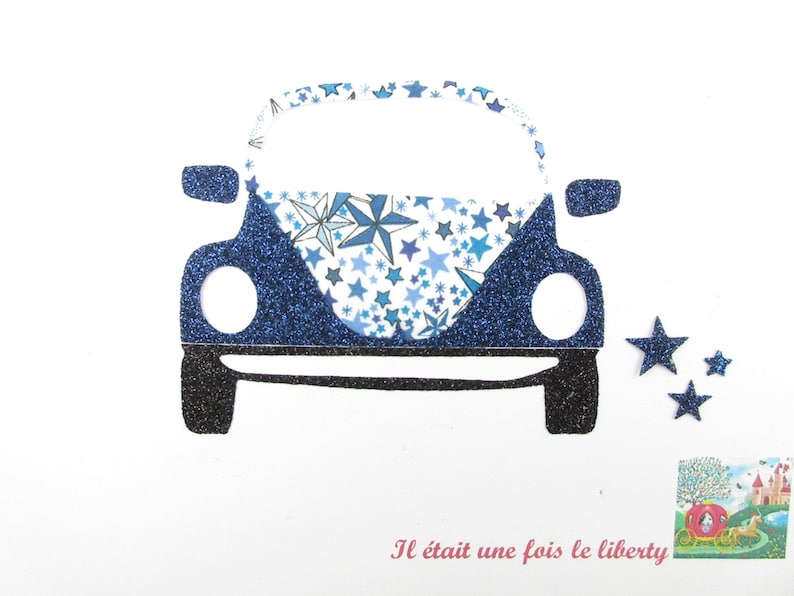Applied fusible car fabric liberty Adeladja flex blue glittery pattern fusible car liberty patch iron on patches