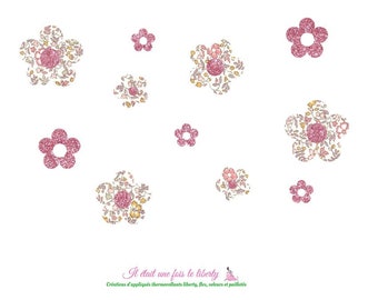 Appliqués thermocollants 11 fleurs en tissu liberty rose pâle au choix flex pailleté patch à repasser fleur liberty thermocollant applique