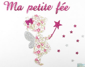 Liberty fabric Appliqués thermocollants Petite fée tissu liberty Eloïse rose flex pailletés patch à repasser motif thermocollant liberty