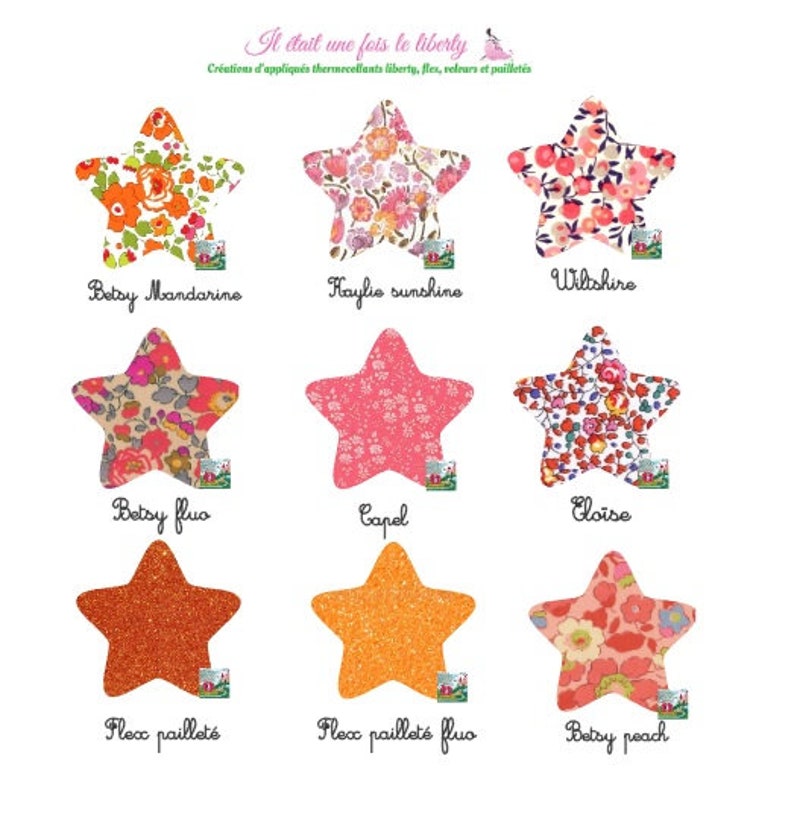 Etoiles vendues à l'unité tissu liberty corail tailles et tissus coloris personnalisables appliques liberty sans couture patch à repasser image 1