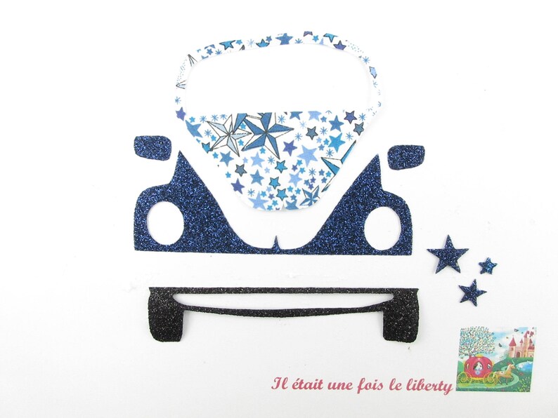 Applied fusible car fabric liberty Adeladja flex blue glittery pattern fusible car liberty patch iron on patches