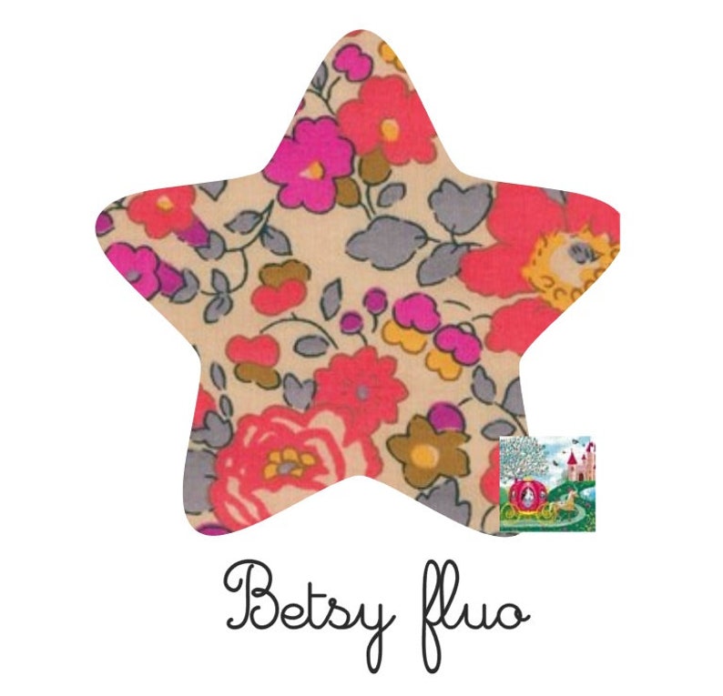 Etoiles vendues à l'unité tissu liberty corail tailles et tissus coloris personnalisables appliques liberty sans couture patch à repasser Betsy fluo