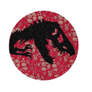 Appliqué thermocollant dinosaure vélociraptor tissu liberty Adelajda gris bleu Capel rouge flex pailleté noir patch à repasser sans couture image 5