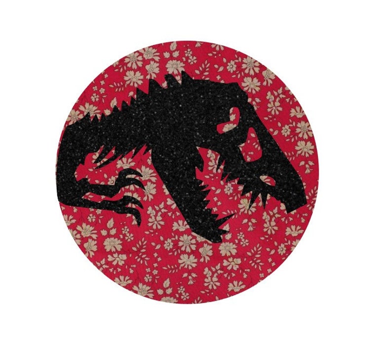 Appliqué thermocollant dinosaure vélociraptor tissu liberty Adelajda gris bleu Capel rouge flex pailleté noir patch à repasser sans couture image 5