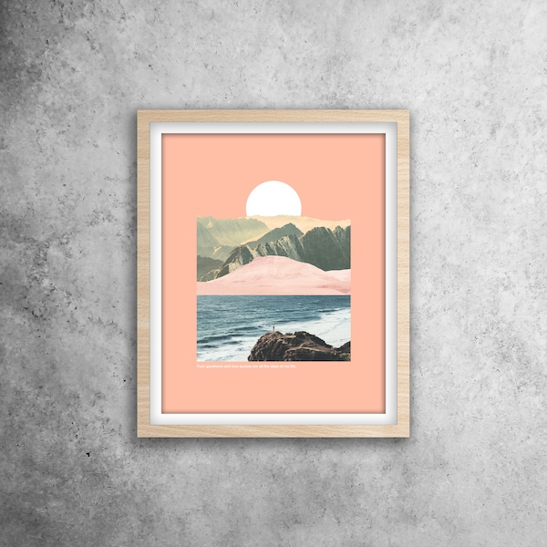 Psalm 23:6 Mountain Ocean Collage Digital Print
