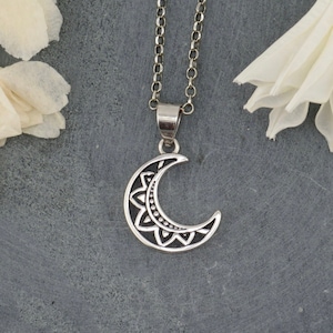 Sterling Moon Necklace | Silver Boho Moon Necklace | Sterling Moon Pendant | Silver Fancy Moon Necklace | Unique Silver Moon Necklace