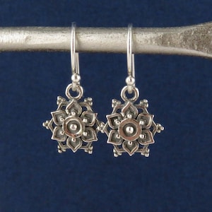 Sterling Small Mandala Earrings | Silver Geometric Earrings | Lotus Mandala Earrings | Silver Intricate Geo Earrings | Silver Lotus Earrings