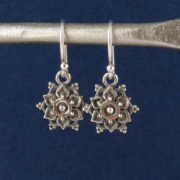 Sterling Small Mandala Earrings | Silver Geometric Earrings | Lotus Mandala Earrings | Silver Intricate Geo Earrings | Lotus Earrings