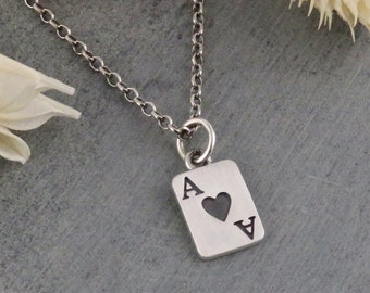 Collier As de Cœur | Collier As de Cœur en Argent Sterling | Pendentif As de Cœur en Argent | Collier As Porte-Bonheur | Pendentif As de Cœur en Argent Sterling