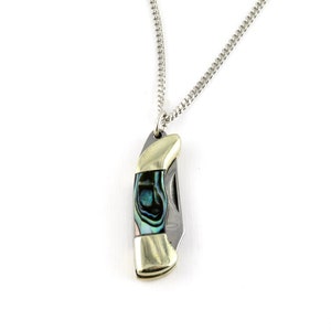 Ketting met klein mes | Mini-zakmesketting | Abalone mesketting | Kleine zakmesketting | Abalone meshanger | Minimes