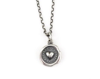 Sterling Heart Necklace | Heart Wax Seal Necklace | Unique Silver Heart Pendant | Love Stamp Necklace | Seal of Love Necklace |Stamped Heart