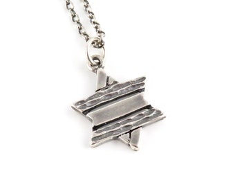 Silver Star of David Necklace | Jewish Star Necklace | Sterling Magen David Necklace |  Rustic Judaic Necklace | Sterling Men's Star David