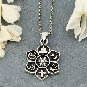 Zilveren coëxistentieketting | Sterling coëxistentiehanger | Echte hanger religies | Tolerantieketting | Zilveren spirituele ketting