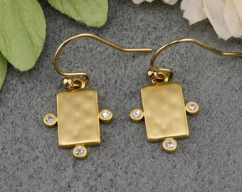 Gold CZ Earrings | Gold Geometric Earrings | Rectangle Earrings | Sparkly Gold Earrings | Gold  Everyday Earrings | Gold Shape Earrings