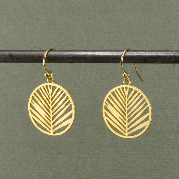 Gold Leaf Earrings | Lightweight Gold Earrings | Gold Laser Cut Leaf Earrings | Hanging Leaves Earrings | Open Nature Earrings