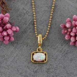 Gold White Opal Necklace | Gold Filled Opal Pendant | Gold Retro Opal Necklace | Framed Opal Necklace | Gold Opal Jewelry | Geo Opal Charm