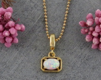 Gold White Opal Necklace | Gold Filled Opal Pendant | Gold Retro Opal Necklace | Framed Opal Necklace | Gold Opal Jewelry | Geo Opal Charm