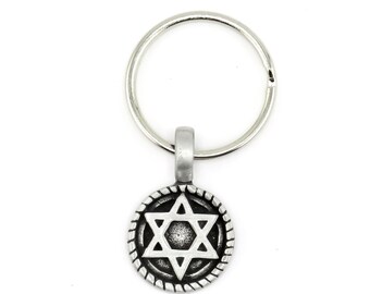 Jewish Star Keyring | Star David Keychain | Silver Judaic Keyring | Silver Jewish Star Keyring | Judaic Star Gift | Jewish Star Key Chain