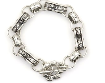 Dikke zilveren armband, zilveren schakelarmband, dikke schakelarmband, dikke gehamerde zilveren armband, dikke rustieke zilveren armband