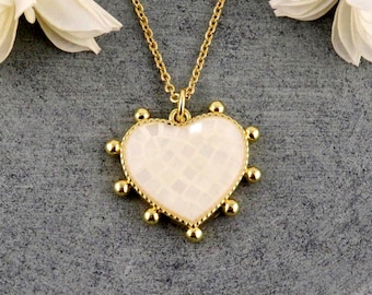 Gold Mother of Pearl Heart Necklace - Etsy