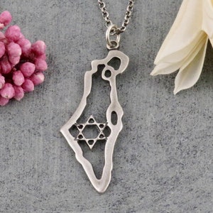 Sterling Israel Necklace | Silver Star of David Necklace | Israel Map Necklace | Sterling Magen David Necklace | Israel Map Judaic Necklace