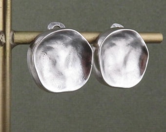 Hammered Silver Clip on Earrings | Silver Round Clips Earrings | Matte Clip On Earrings | Silver Disc Clip Ons | Silver Circles