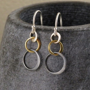 Mixed Metal Earrings | Silver Gold Rings Earring | Two Tone Circles Earrings | Delicate Mixed Tones Earrings | Three Circles Earrings Small