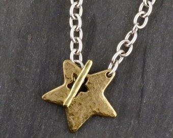 Two Tone Star Necklace | Hammered Star Necklace | Mixed Metal Star Necklace | Chunky Star |Front Toggle Star Necklace | Unique Star Pendant