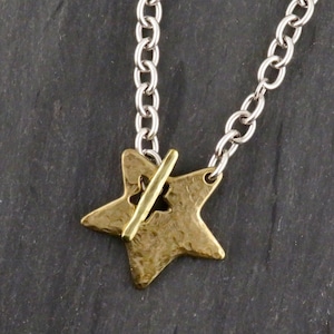 Two Tone Star Necklace | Hammered Star Necklace | Mixed Metal Star Necklace | Chunky Star | Front Toggle Star Necklace | Unique Star Pendant