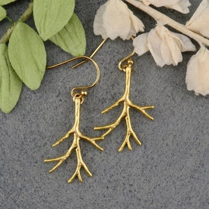 Gold Branch Earrings | Lightweight Gold Earrings | Gold Tree Branch Earrings | Hanging Branch Earrings | Gold Twig Earrings | Tree Branch