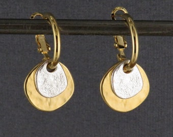 Pendientes de dos tonos / Pendientes de aro de oro y plata / Pendientes de varios metales / Pendientes de oro y plata martillados / Aros de varios metales / Discos de dos tonos