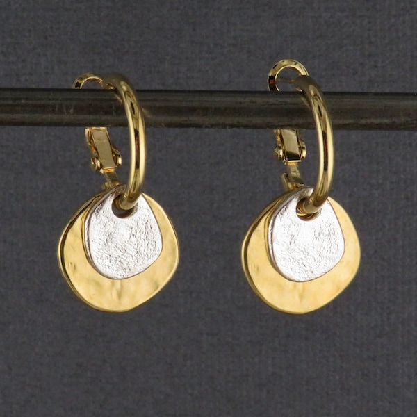 Two Tone Earrings | Gold Silver Hoop Earrings | Mixed Metal Earrings | Hammered Gold Silver Earrings