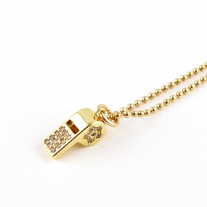 Gold Whistle Necklace | Gold CZ Whistle Pendant | Sparkly Whistle Necklace | CZ Whistle Charm Necklace | Gold Sport Necklace | Fancy Whistle