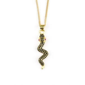 Black Gold Snake Pendant | Gold Snake Necklace | Black CZ Serpent Pendant | Sparkly Black Serpent Necklace  | Gem Snake Pendant | Dark Snake