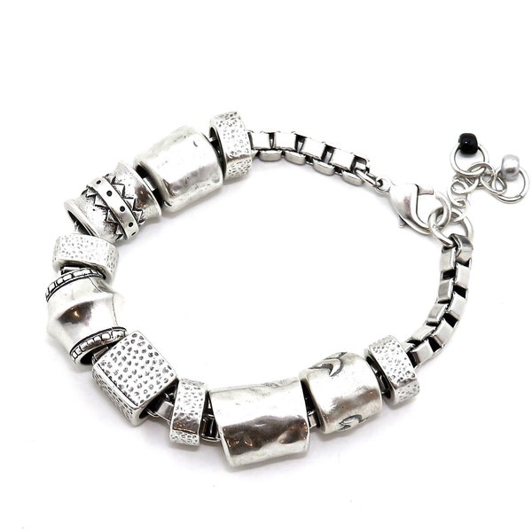 Chunky Silver Bracelet | Chunky Silver Beads Bracelet | Antiqued Silver Bracelet | Funky Silver Bracelet