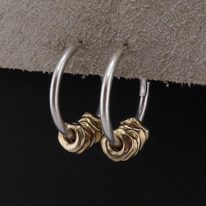 Two Tone Hoop Earrings | Silver and Gold Earrings | Mixed Metal Hoop Earrings | Hammered Hoop Earrings | Bronze Dangles | Unique Hoops