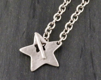 Hammered Silver Star Necklace | Chunky Star Necklace | Front Toggle Star Necklace | Unique Star Pendant | Large Silver Star Necklace