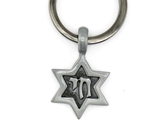Jewish Star Keyring | Star David Keychain | Silver Chai Keyring | Jewish Star Chai Keyring | Judaic Star Gift | Jewish Key Chain | Chai Gift