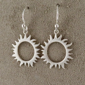 Sterling Sun Earrings | Silver Open Sun Earrings | Shining Sun Earrings | Silver Sun Earrings | Unique Sun Earrings | Brushed Silver Suns