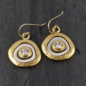 Two Tone Earrings | Gold Silver Earrings | Mixed Metal Earrings | Two Toned Sparkle Earrings | Two Tone Medallion Earrings | Unique Earrings