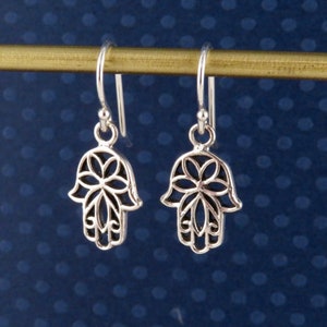 Sterling Hamsa Earrings | Silver Hand Earrings | Unique Hamsa Earrings | Floral Hamsa Earrings | Hand of God Earrings | Cutout Hamsa Earring