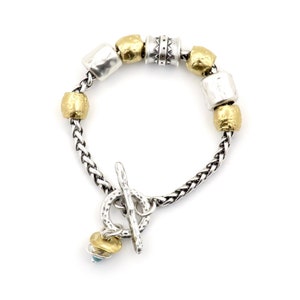 Chunky Two Tone Bracelet | Gold and Silver Beads Toggle Bracelet | Matte Silver and Gold Beads Bracelet | Chunky Silver and Gold Bracelet