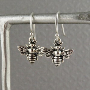 Sterling Bee Earrings | Silver Bumble Bee Earrings | Silver Bee Pendant Earrings | Simple Bee Earrings | Sterling Silver Bee Earrings