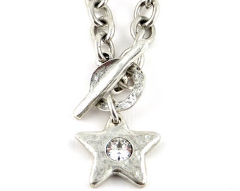 Gehämmert Silber Stern Halskette | Glitzernder silberfarbener Sternanhänger | Chunky Silber Stern Halskette | Silber Stern CZ Halskette | Stern Knebel Halskette