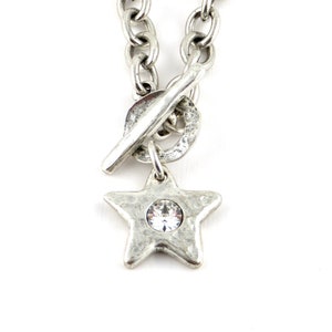 Hammered Silver Star Necklace| Sparkly Silver Star Pendant | Chunky Silver Star Necklace | Silver Star CZ Necklace | Star Toggle Necklace