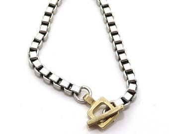 Vintage Sterling Silver and Brass Free Form Wavy Two-tone
