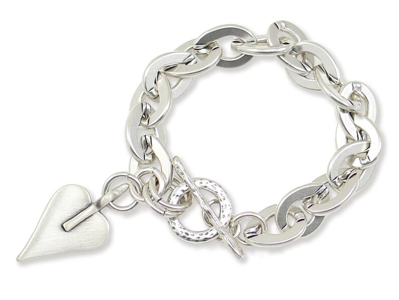Sterling Silver 'Chunky' Oval CZ link Belcher Bracelet with CZ Heart main image 1