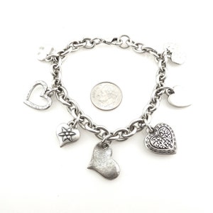 Silver Heart Charm Bracelet Multi Heart Bracelet Chunky Silver Hearts ...