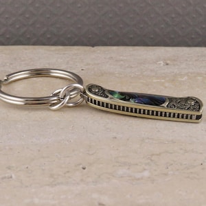 Etched Brass Knife Keychain| Abalone Pocketknife Keyring | Mini Knife ...